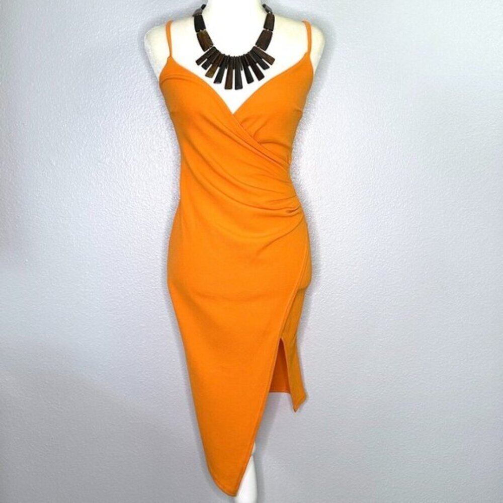 PrettyLittleThing Orange Asymmetric Midi Dress